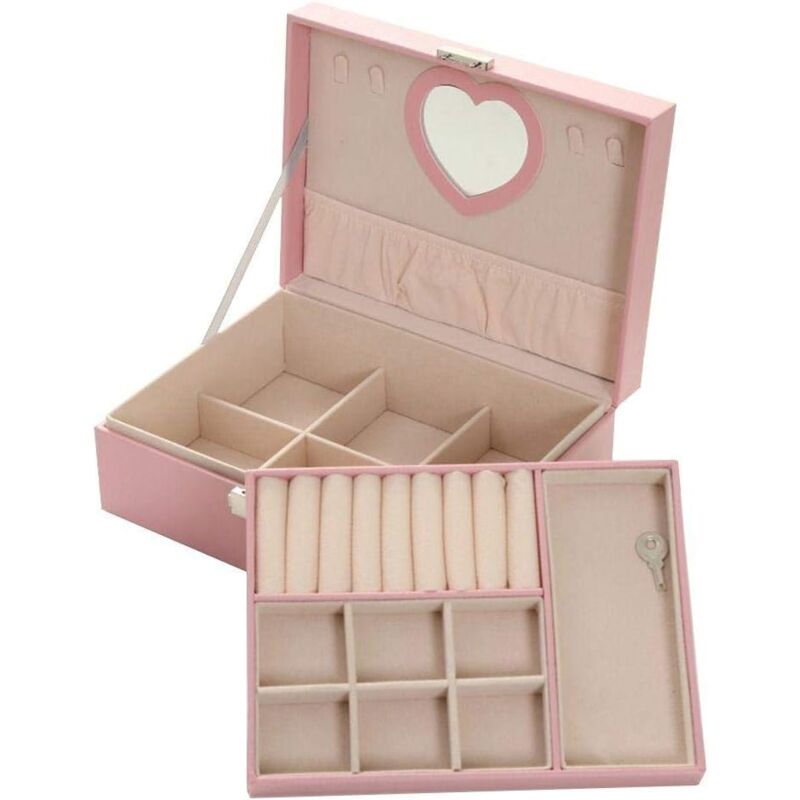 foto del prodotto zvd 2 tier jewelry storage box with mirror rings earrings display necklace bracelet storage case