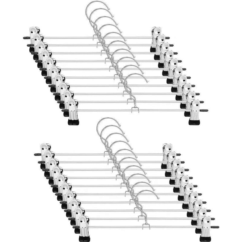 foto del prodotto zvd 20 pack hangers, with clips, metal, space saving, ultra thin, stainless steel hangers for skirts, pants, jeans and more