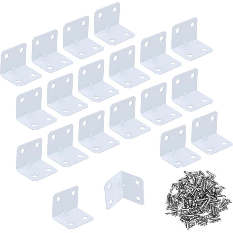foto del prodotto zvd 20 pieces fixing brackets stainless steel angle bracket 90 degree right angle with 80 fixing screws for wooden chair furniture cabinet white 
