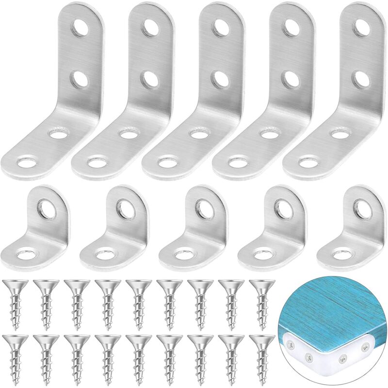 foto del prodotto zvd 20pcs 90 degree corner bracket braces, right angle bracket stainless steel l shaped brace with 60 screws for wooden shelf cabinet chair table