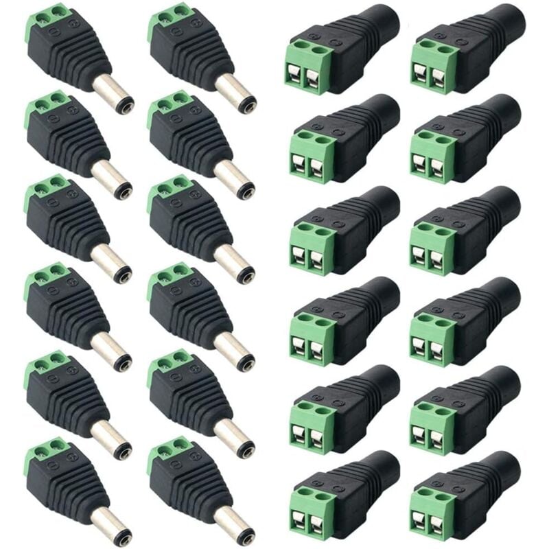 foto del prodotto zvd 24 pezzi connettore dc professionale spina, adattatore connettore jack di alimentazione cc 12v a barilotto, 12 paia spina maschio a 2 pin e kit