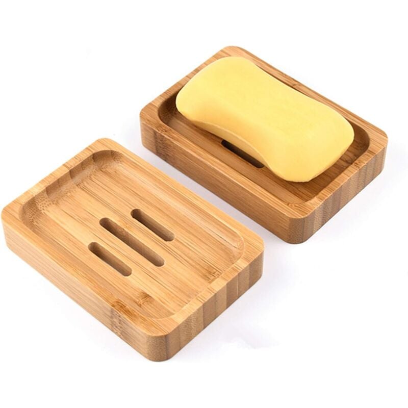 foto del prodotto zvd 2pcs natural bamboo wooden soap dish soap box for bathroom shower craft soap dish for soap, sponges and more