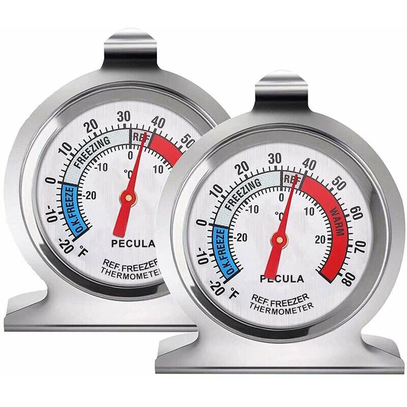 foto del prodotto zvd 2pcs refrigerator thermometer, 20 80 f, classic fridge thermometer large dial with red indicator thermometer for freezer refrigerator cooler