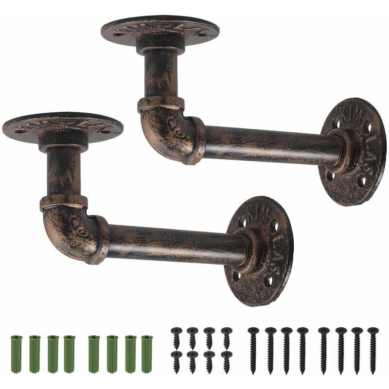 foto del prodotto zvd 2x pipe shelf brackets metal industrial wall floating shelves