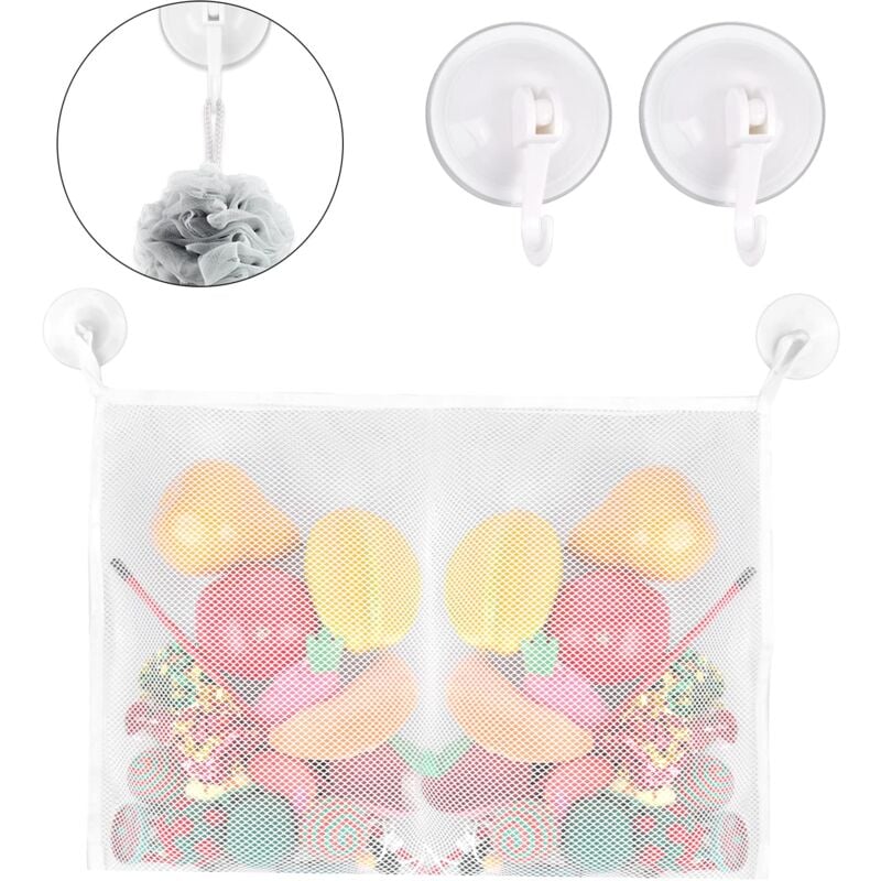 foto del prodotto zvd 3 kids bathroom toys storage bag polyester mesh strong suction cup storage bag with hook