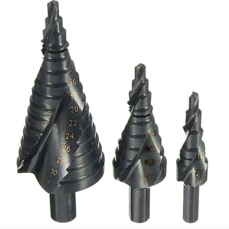 foto del prodotto zvd 3 piece 412mm 420mm 432mm helical groove triangular shank step drill bit set triangular shank titanium step drill bit set convenient drill bits