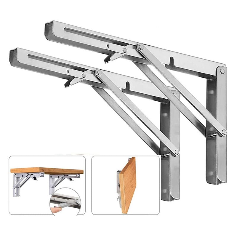 foto del prodotto zvd 300mm folding shelf bracket, stainless steel wall mount bracket, floating table bracket, folding table bracket, 2 pack