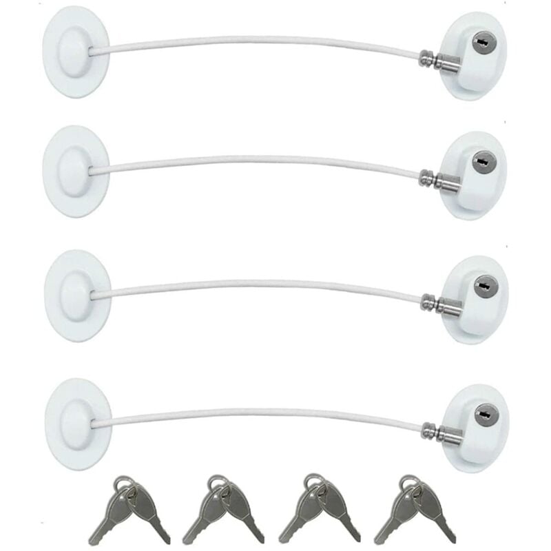 foto del prodotto zvd 4 pcs child fridge lock, baby safety latches with 8 keys 3m glue heavy duty wire rope, child window safety baby safety latches for drawer,