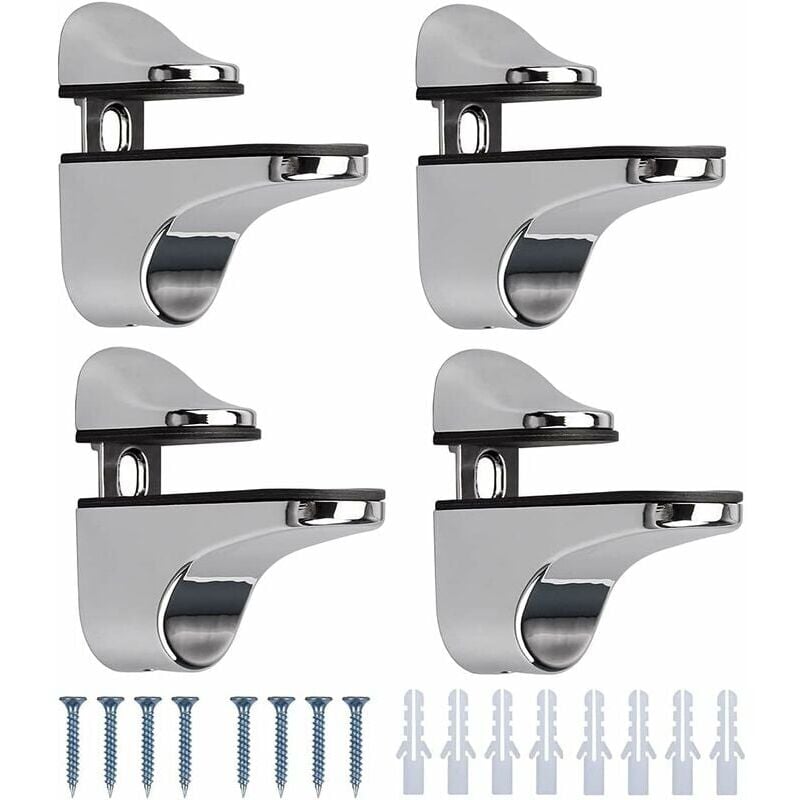 foto del prodotto zvd 4 pieces glass shelf support, adjustable polished zinc alloy bathroom glass shelf for glass and wood floors up to 3 20mm thickness max