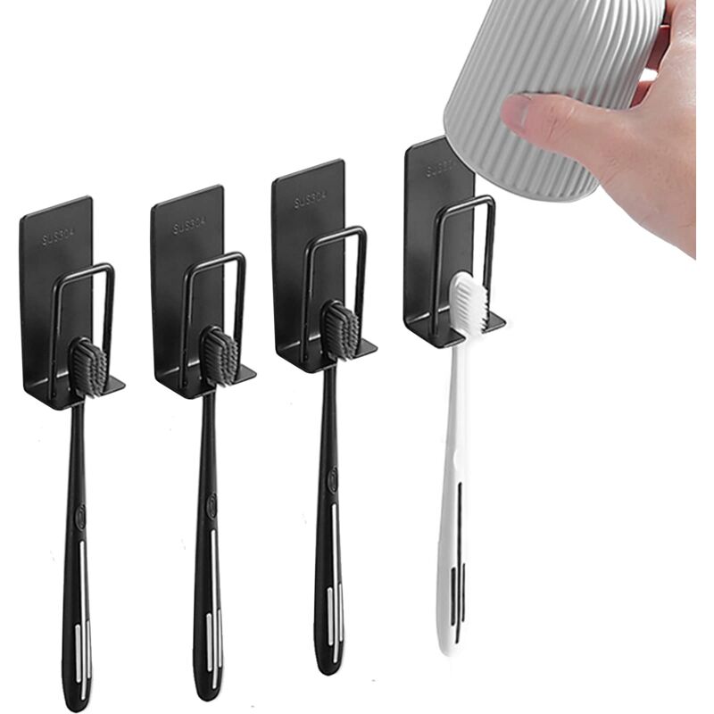 foto del prodotto zvd 4pcs wall mounted electric toothbrush holder with glue for bathroom stainless steel toothbrush holder no drilling toothbrush holder with 4