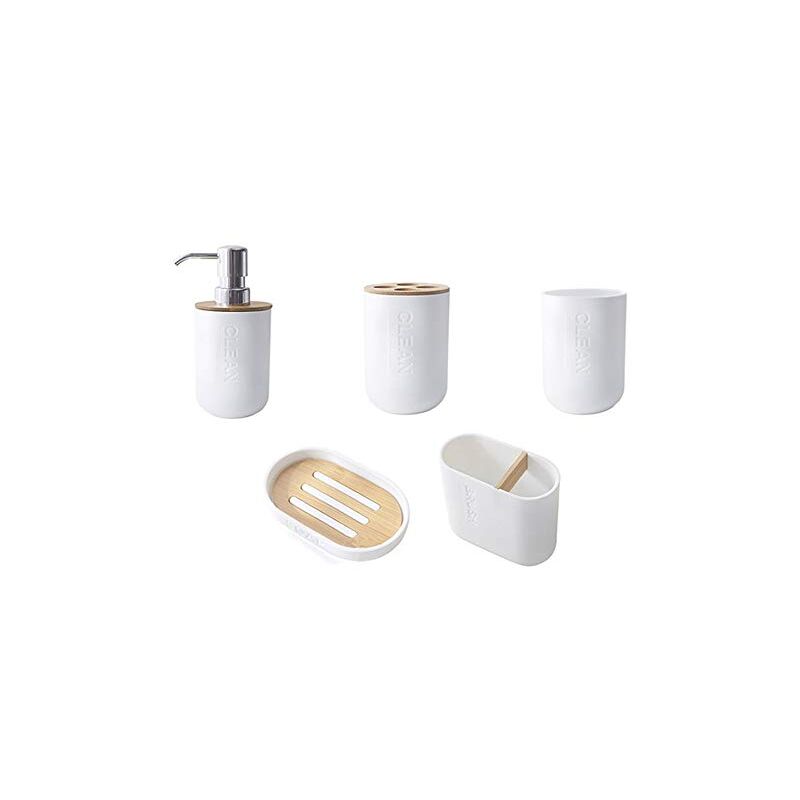 foto del prodotto zvd 5 piece bamboo bathroom accessories set with toothbrush holder, tumbler, soap dispenser, bathroom bowl