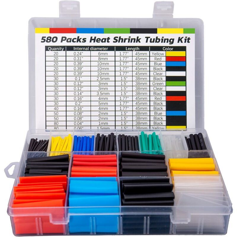 foto del prodotto zvd 580 pezzi di tubo termorestringente rapporto di restringimento 2 1 kit di tubi per cavi termorestringenti per isolamento elettrico 6