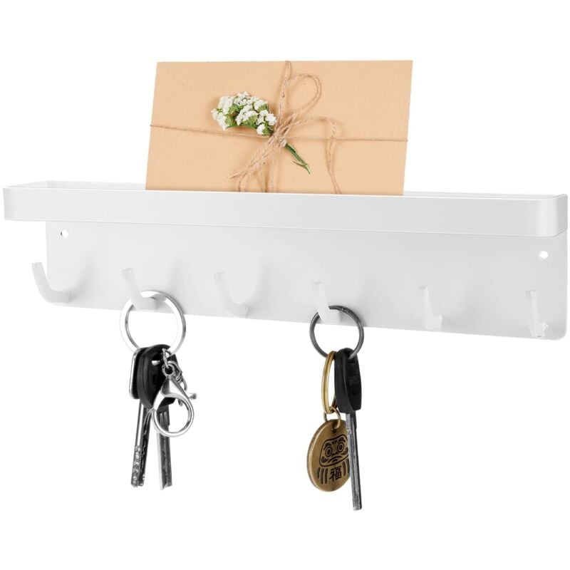 foto del prodotto zvd 6 hook wall mounted key holder, adhesive mail organizer with key hooks, decorative wall shelf for entryway, hallway, home white 