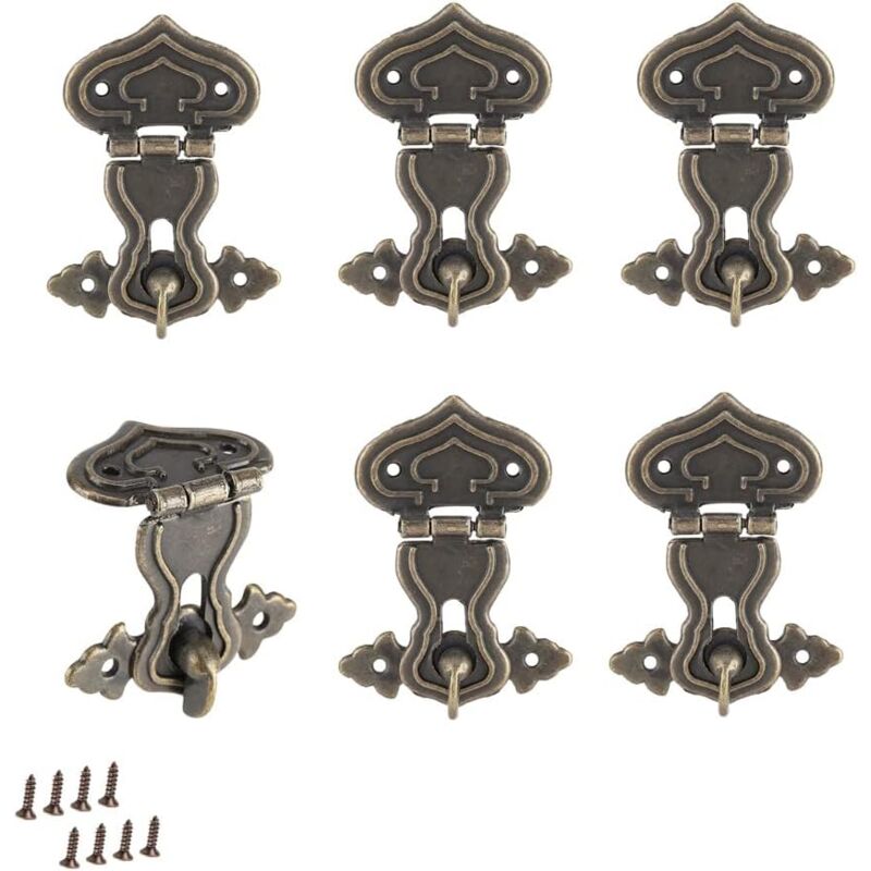 foto del prodotto zvd 6 pieces antique style latch brass hasps design latch hook hasp with screws for furniture decorative jewelry box bronze 
