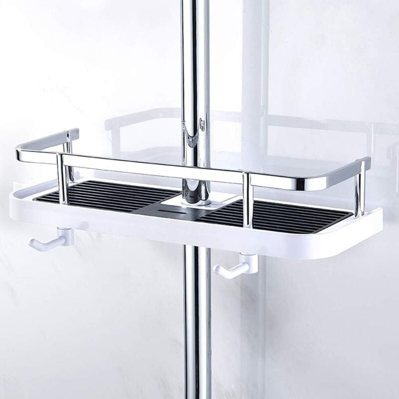 foto del prodotto zvd adjustable wall mounted shower shelf, bathroom kitchen storage basket hose mounted, rust proof metal shower caddy, convenient wall mounted