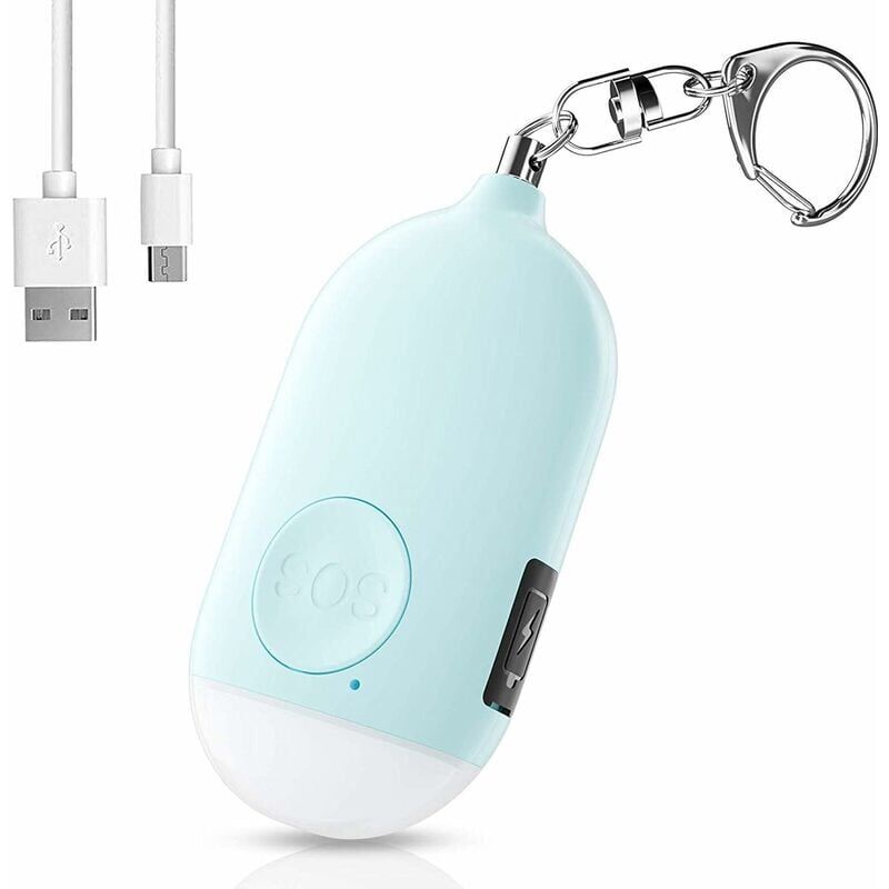 foto del prodotto zvd allarme tascabile ricaricabile avviso sonoro personale da 130 db con portachiavi e torcia, sirena di autodifesa blu 