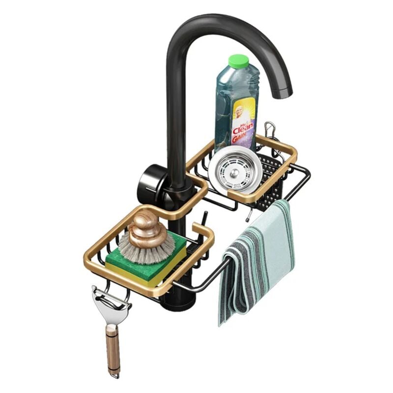 foto del prodotto zvd aluminum sink drain rack sponge storage faucet holder soap dish shelf drainer basket