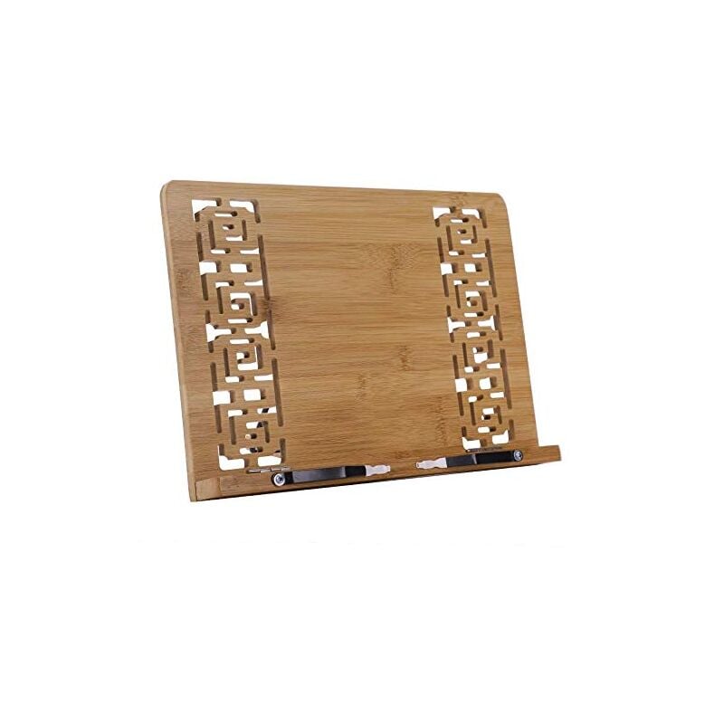 foto del prodotto zvd bamboo book stand reading holder 5 degree adjustable multifunction book holder anti myopia retro tablet carved kitchen recipe composition board