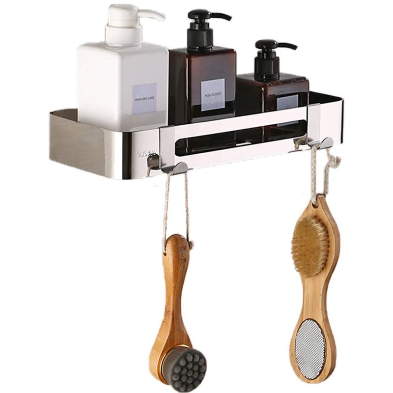 foto del prodotto zvd bathroom shower corner shelf, durable sus 304 stainless steel shower corner bracket, wall mounted corner shelf with hanging hooks for bathroom