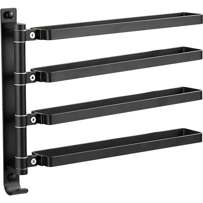 foto del prodotto zvd bathroom towel rack wall mounted towel rack with 4 180 rotating bars dry and wet separation for shower and kitchen black 
