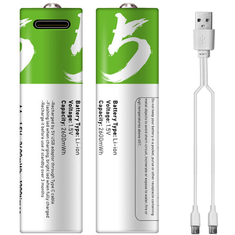 foto del prodotto zvd batteria al litio ricaricabile type port aa batteria da 1,5 v 2600 mwh alta capacit tensione costante ricarica rapida batteria riutilizzabile