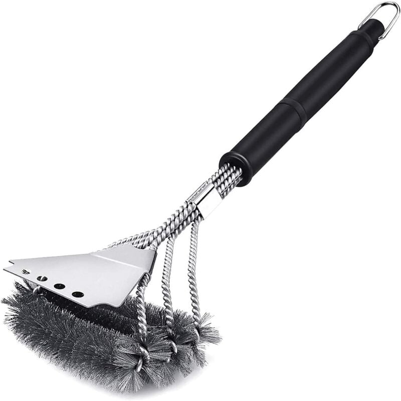 foto del prodotto zvd bbq brush, 3 in 1 bbq cleaning brush with scraper, stainless steel bristles for quick efficient cleaning of all grills, horizontal design,