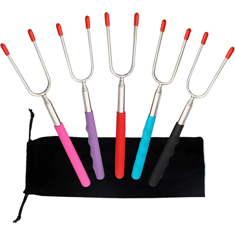 foto del prodotto zvd bbq forks, 5 retractable bbq forks 34 bbq skewers with plastic handles