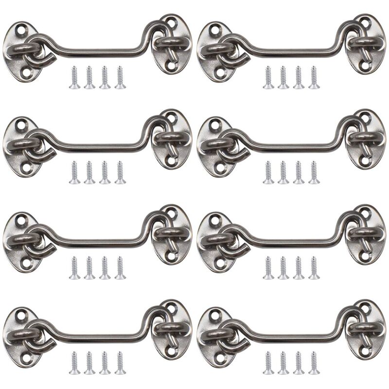 foto del prodotto zvd cabin hook, 8pcs stainless steel gate latch eye shed door catch hook latch door with 32pcs mounting screws for shed garage windows silver 