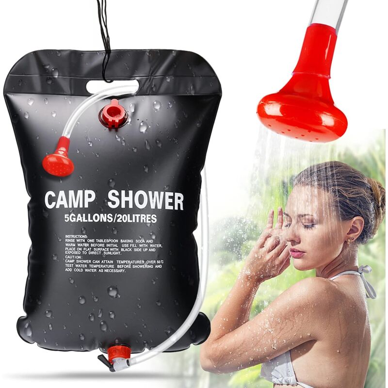 foto del prodotto zvd camping solar shower bag, 20l outdoor portable foldable camping solar shower bag with flexible switchable shower head hose temperature 45 c for