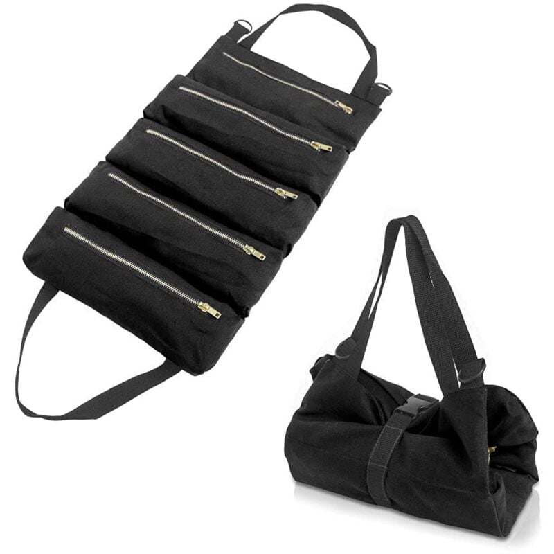 foto del prodotto zvd canvas tool bag, multifunctional tool bag with 5 pockets, wear resistant tool bag, suitable for daily home, woodworking, electrician s