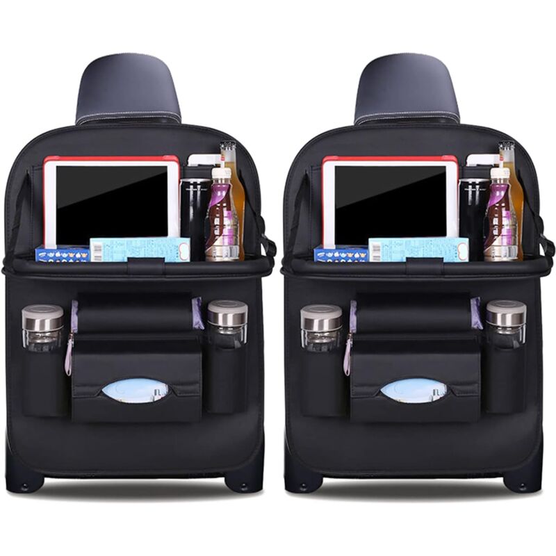 foto del prodotto zvd car organizers kick mats luxury pu leather back seat protector with foldable tablet holder waterproof car organizers storage black 2 pack 