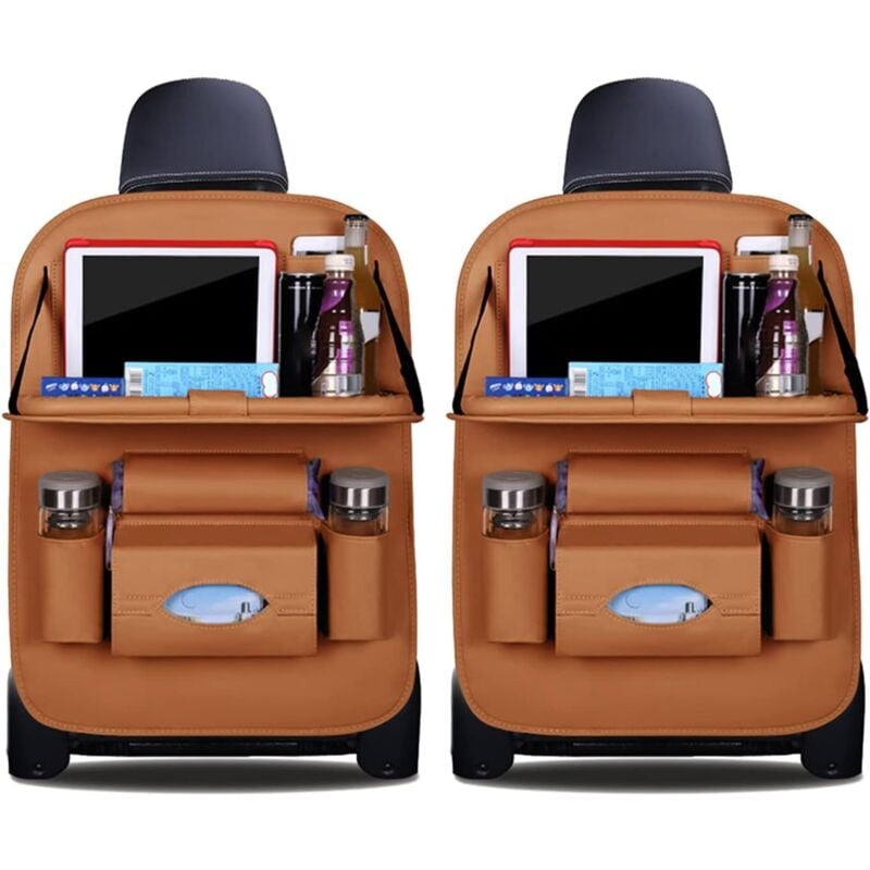 foto del prodotto zvd car organizers kick mats luxury pu leather back seat protector with foldable tablet holder waterproof car organizers storage brown, 2 pack 