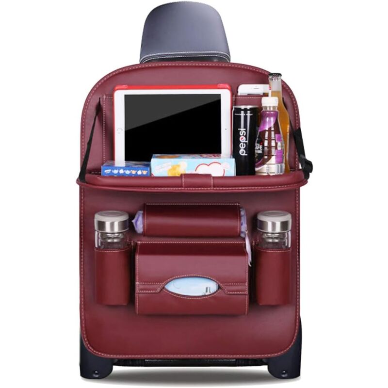 foto del prodotto zvd car organizers kick mats luxury pu leather back seat protector with foldable tablet holder waterproof car organizers storage dark red, 1 pack 