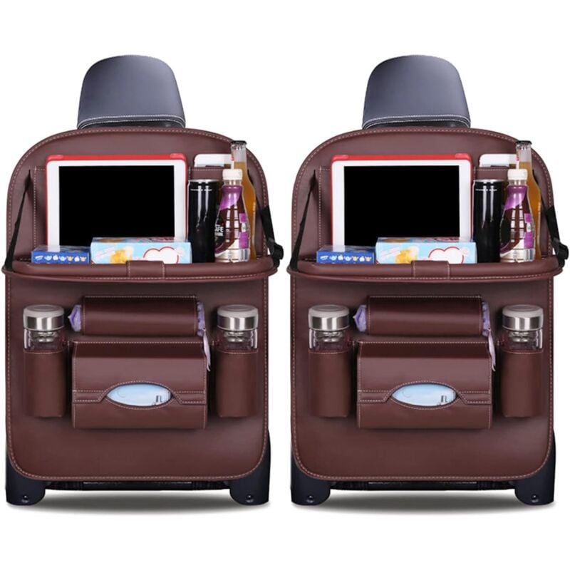 foto del prodotto zvd car organizers kick mats luxury pu leather back seat protector with waterproof foldable tablet holder car organizers storage mocha, 2 pack 