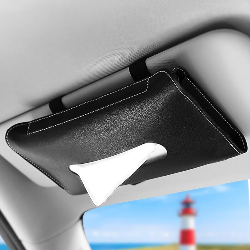 foto del prodotto zvd car tissue holder, 2 pcs pu leather car tissue box, sun visor towel holder, universal tissue box for car paper auto folder mask vehicle black 