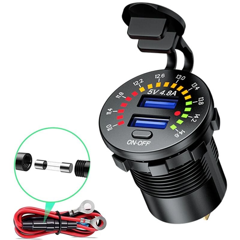 foto del prodotto zvd caricabatterie per auto usb doppio da 4,8 a display led, voltmetro, adattatore per telefono cellulare