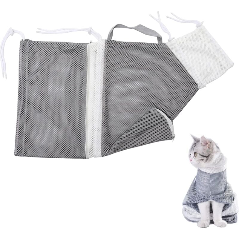 foto del prodotto zvd cat shower net bag adjustable cat wash bag multifunctional cat restraint bag for cat bathing, nail trimming, ear cleaning 3pcs, blue pink gray 