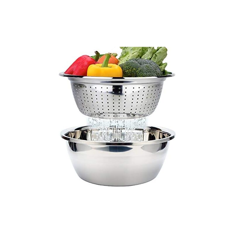 foto del prodotto zvd colino in acciaio inox con ciotola colino in acciaio inox per sciacquare verdure, insalata, frutta, pasta, riso impilabile, 26 cm