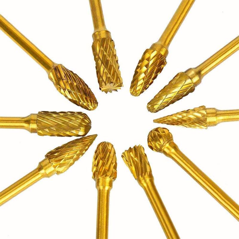 foto del prodotto zvd confezione da 10 frese rotanti in carburo di titanio doppio taglio, gambo e testa da 6 mm