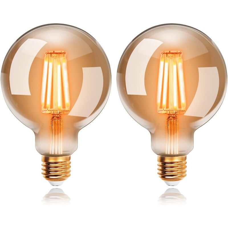 foto del prodotto zvd confezione da 2 lampadine led g95 e27 4w bianco caldo lampadina a filamento retr equivalente a una lampadina a incandescenza da 40w