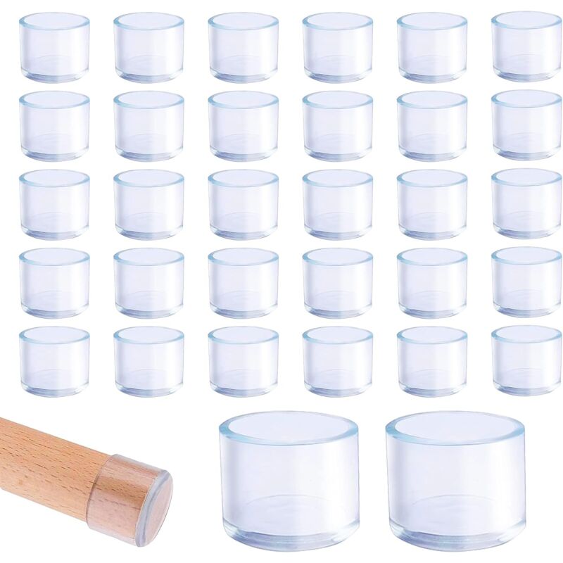 foto del prodotto zvd confezione da 32 tappi per gambe di sedie, tappi per gambe di sedie rotondi in plastica trasparente da 25 mm, adatti a gambe di tavoli e sedie