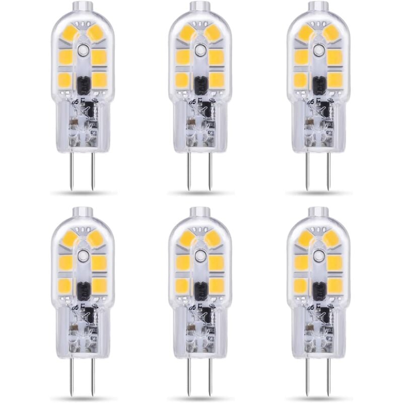 foto del prodotto zvd confezione da 6 lampadine led g4 2w 12v ac dc bianco freddo 6000k equivalenti a 10w 20w alogene, non dimmerabili, led g4 bi pin per