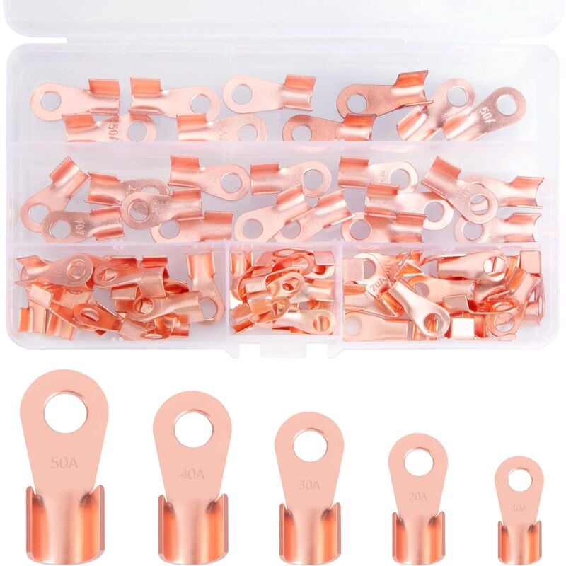 foto del prodotto zvd connettore a crimpare a barilotto aperto kit assortimento 70 pezzi, terminali in rame, terminali ot 10a 50a