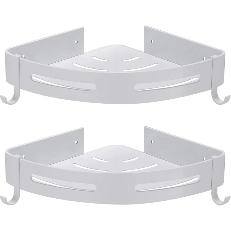 foto del prodotto zvd corner shower shelf no drilling bathroom storage shower bathroom accessory shower holder no rust aluminum set of 2 white with hooks