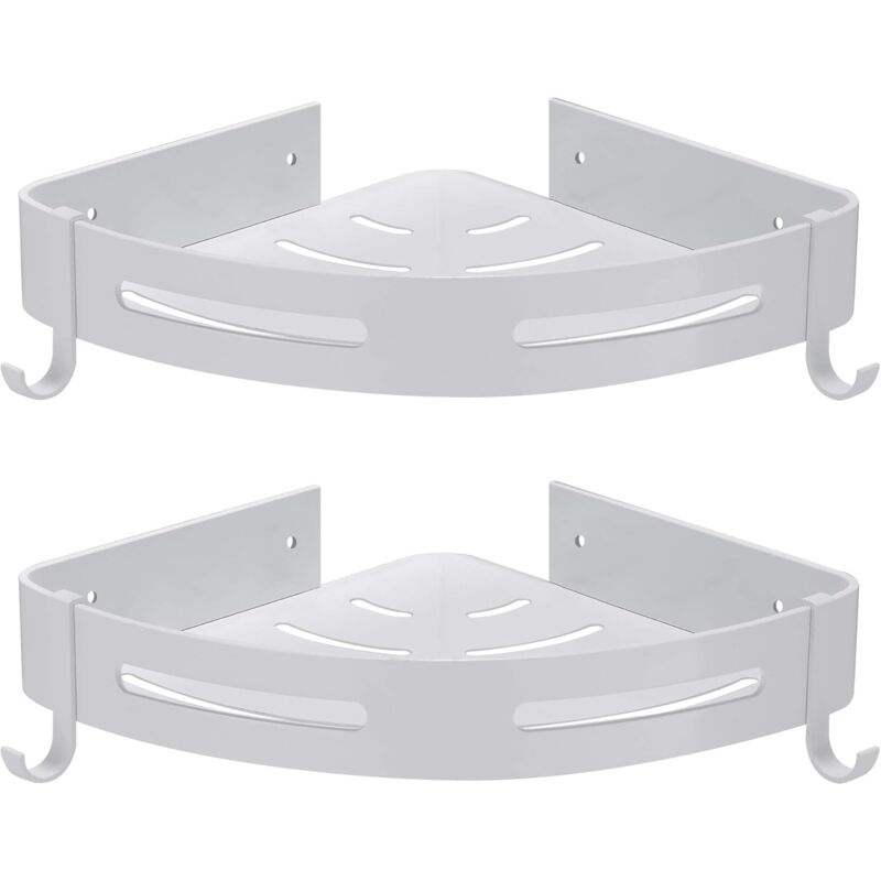 foto del prodotto zvd corner shower shelf no drilling bathroom storage shower bathroom accessory shower holder no rust aluminum set of 2 white with hooks