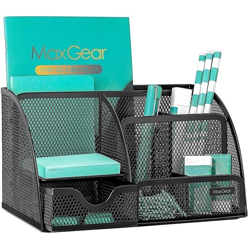 foto del prodotto zvd desk organizer pack mesh desk organizer desk organizer with drawer, black metal stationary organizer desk trolley, 6 compartments, 22 x 14 x
