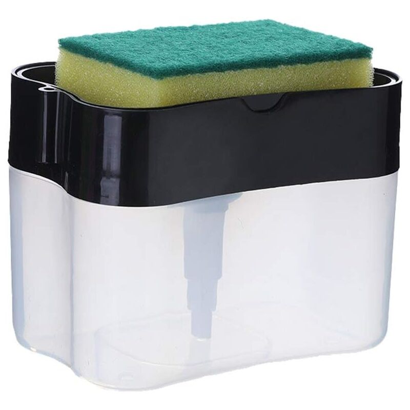 foto del prodotto zvd dish soap dispenser with sponge holder, 2 in 1 manual pressure pump washing tool, countertop soap pump dispenser for kitchen bathroom black 