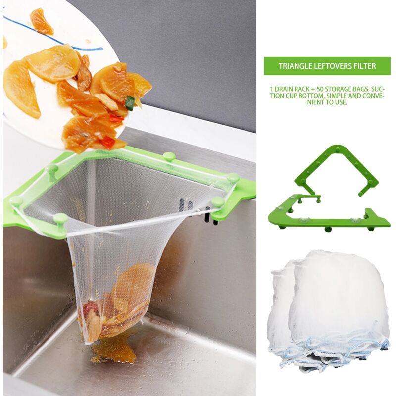 foto del prodotto zvd disposable trash bag anti clogging triangular drainage holder sink drain hole garbage filter garbage bag