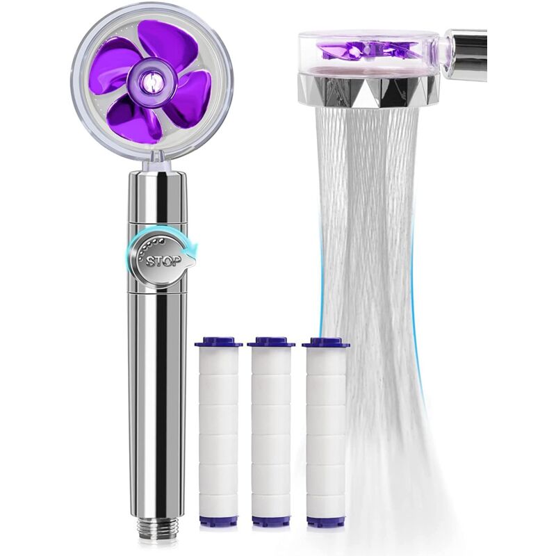 foto del prodotto zvd doccia ad alta pressione a risparmio idrico, soffione doccia portatile con elica rotante a 360 gradi con filtro viola 