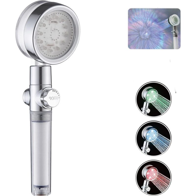 foto del prodotto zvd doccia portatile ad alta pressione con cambio led soffione doccia turbocompresso di facile installazione, rotazione di 360 gradi 7 colori 